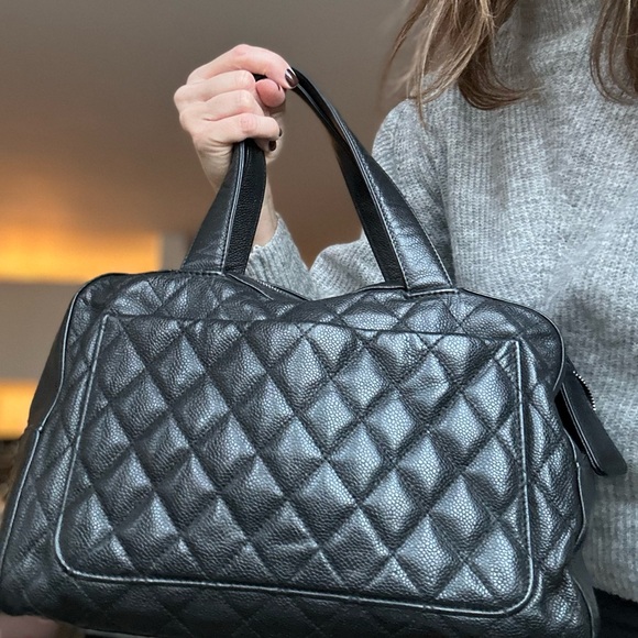 Authentic Chanel bag purse black caviar leather $5800 Bowler quilted - Picture 7 of 16